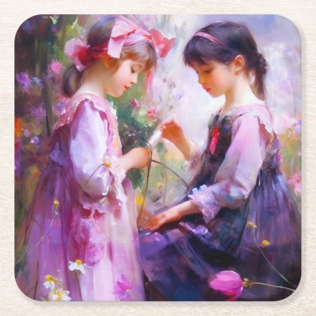 Porta-copo De Papel Quadrado Amigos e Flores 2 (Frente)