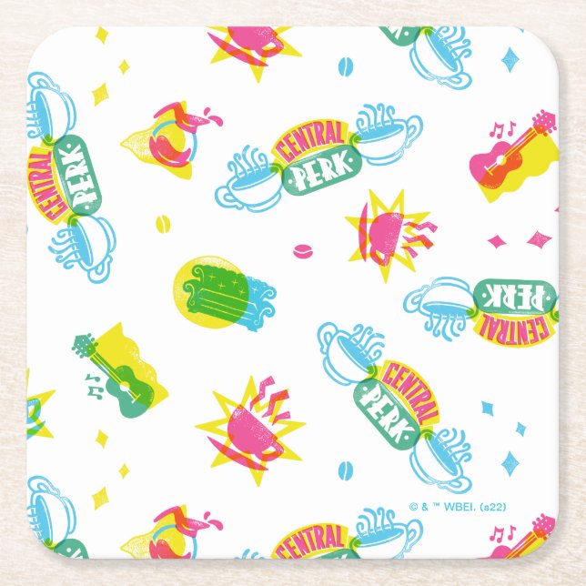 Porta-copo De Papel Quadrado AMIGOS™ | Padrão Central Perk Neon (Frente)