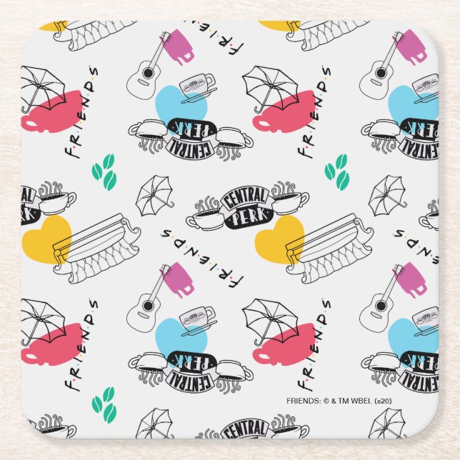 Porta-copo De Papel Quadrado AMIGOS™ | Padrão de Ícone (Frente)
