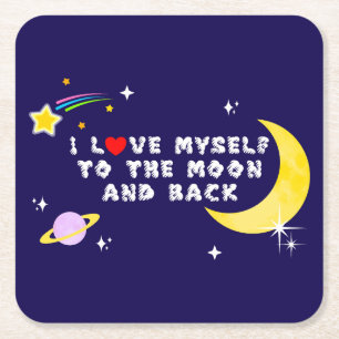 Porta-copo De Papel Quadrado Amo-me à Lua e à Afirmação Positiva