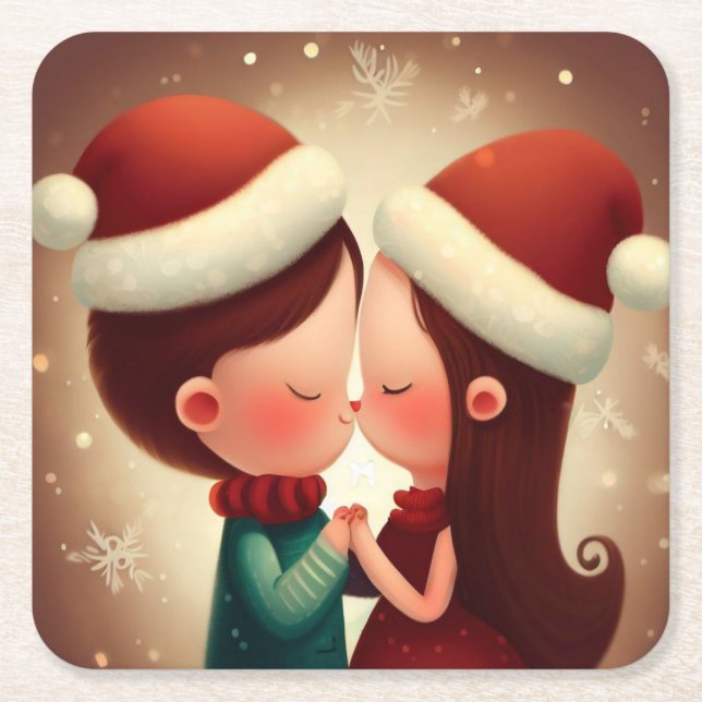Porta-copo De Papel Quadrado Amor de Natal 2 (Frente)