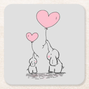 Porta-copo De Papel Quadrado Amor do elefante