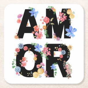 Porta-copo De Papel Quadrado Amor, Primavera Floral, Amor Cute Romântico
