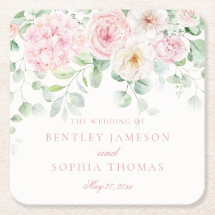 Porta-copo De Papel Quadrado Amor Rosa em Casamento de Decoração de Hídrangas F