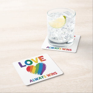 Porta-copo De Papel Quadrado Amor Sempre Vence LGBT