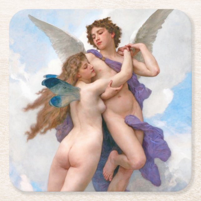 Porta-copo De Papel Quadrado Amour e Psyche, Bouguereau (Frente)