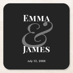 Porta-copo De Papel Quadrado Ampersand de Casamento Minimalista Moderno Verso