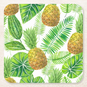 Porta-copo De Papel Quadrado Ananás e folhas tropicais