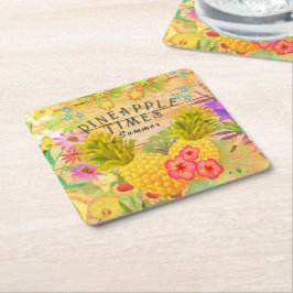 Porta-copo De Papel Quadrado Ananases com Floral
