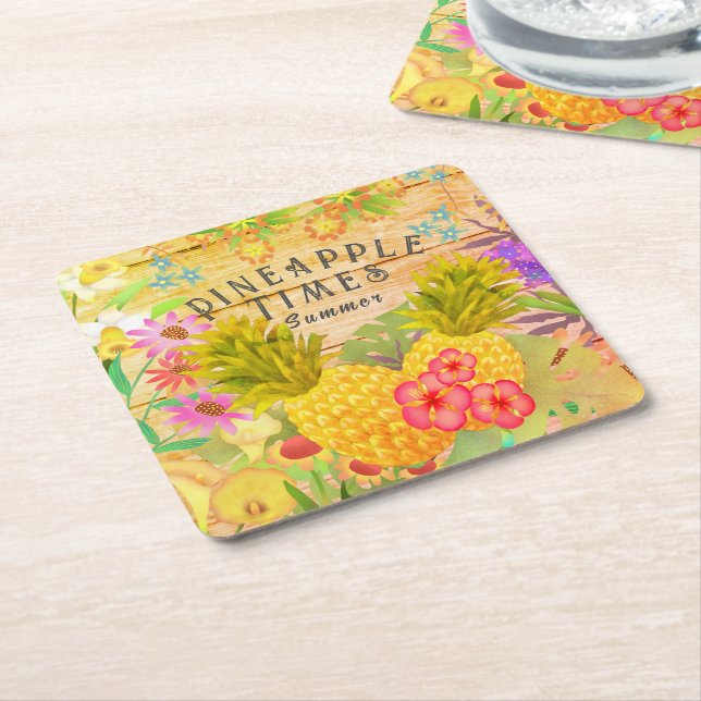 Porta-copo De Papel Quadrado Ananases com Floral (Inclinado)
