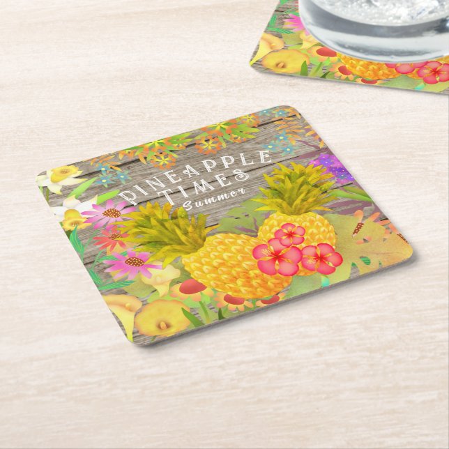 Porta-copo De Papel Quadrado Ananases com Floral (Inclinado)