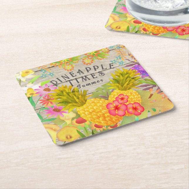 Porta-copo De Papel Quadrado Ananases com Floral (Inclinado)