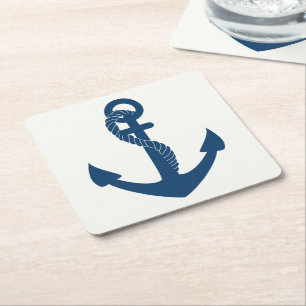 Porta-copo De Papel Quadrado Âncora Náuica Azul Marinho Casamento Marinheiro Ba