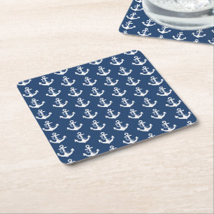 Porta-copo De Papel Quadrado Âncora Náutica Vela Barco Branco Azul Marinho