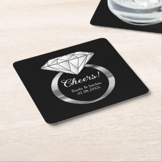 Porta-copo De Papel Quadrado Anel de Noivado Diamante Cheers com Texto Personal