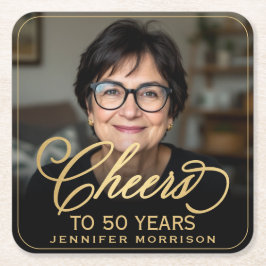 Porta-copo De Papel Quadrado Anima 50 anos Foto Dourada de aniversário