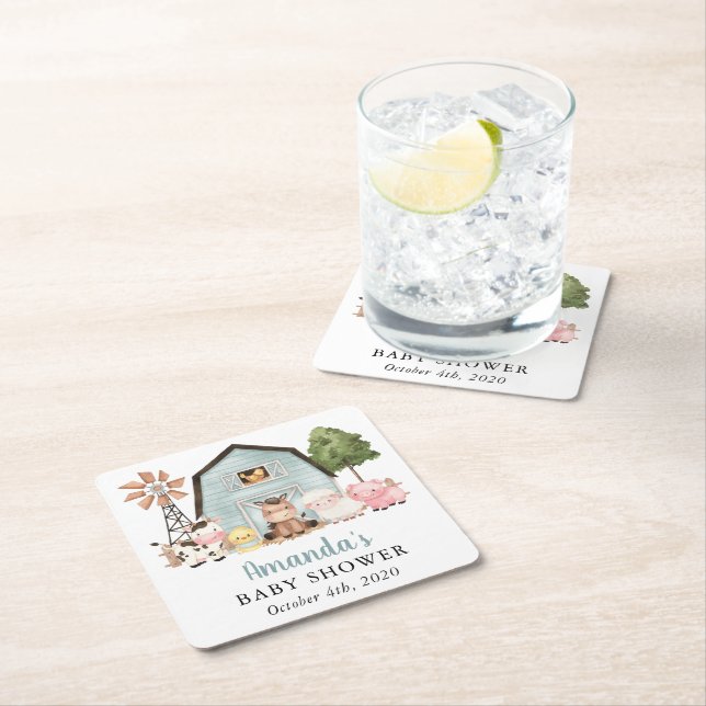 Porta-copo De Papel Quadrado Animais da Fazenda, Animais Fofos, Celeiro Azul, C (Insitu)