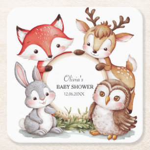 Porta-copo De Papel Quadrado Animais da Floresta Chá de fraldas