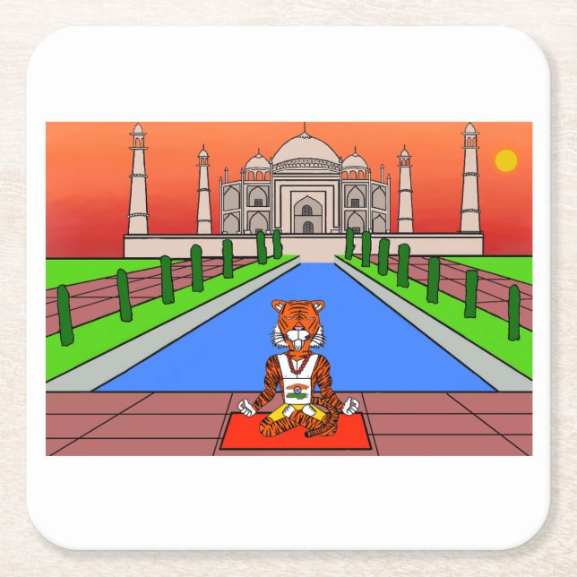 Porta-copo De Papel Quadrado Animais do Mundo, Índia: Tigre (Frente)