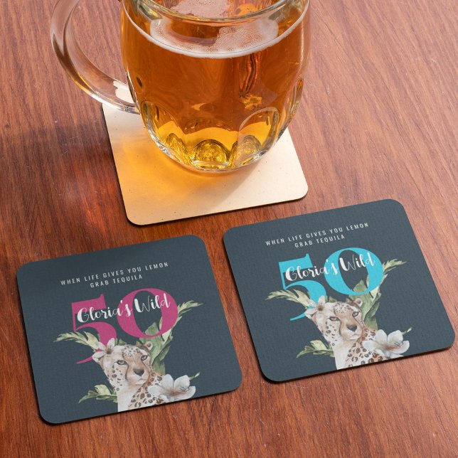 Porta-copo De Papel Quadrado Animais-Leopardo Selvagens - Marco Azul (Criador carregado)