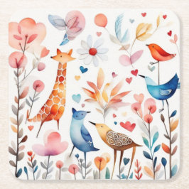 Porta-copo De Papel Quadrado Animais lindos no jardim