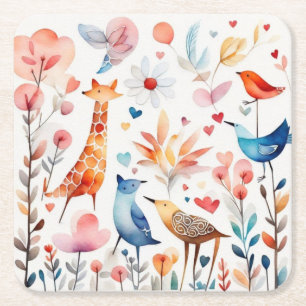Porta-copo De Papel Quadrado Animais lindos no jardim