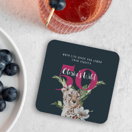 Porta-copo De Papel Quadrado Animais Selvagens Leopardo Rosa 50º Aniversário