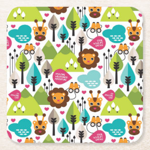 Porta-copo De Papel Quadrado animais selvagens retros do leão do safari dos