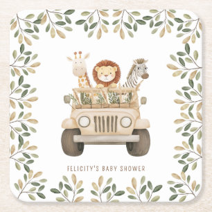 Porta-copo De Papel Quadrado Animais Selvagens Safari Chá de fraldas Neutro