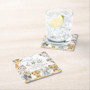 Porta-copo De Papel Quadrado Animais Selvagens, Safari, Flores, Chá de fraldas