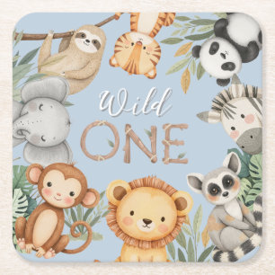 Porta-copo De Papel Quadrado Animais Selvagens Tropicais de Pastel, Uma Selva S