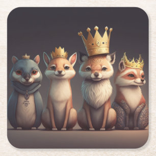 Porta-copo De Papel Quadrado Animais selvagens vestindo coroas