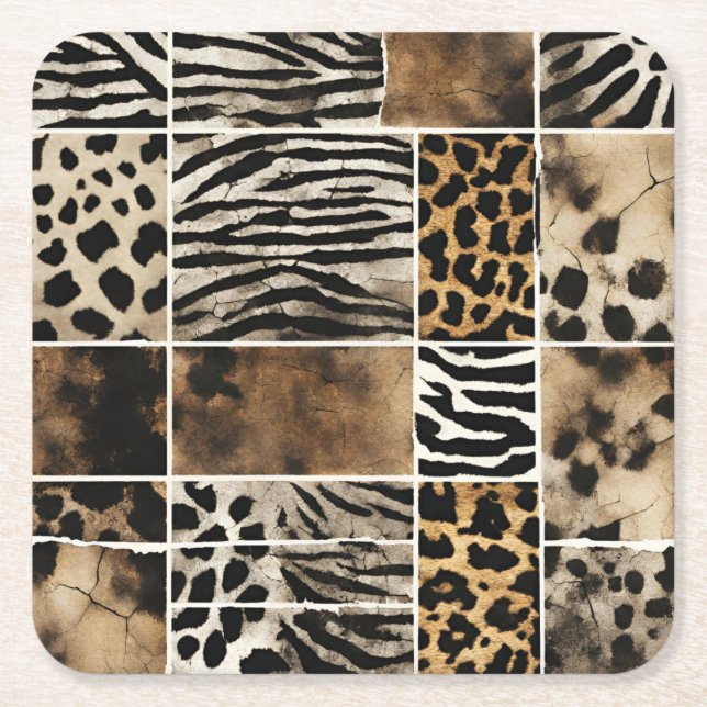 Porta-copo De Papel Quadrado Animal Print - Paper Coasters  (Frente)