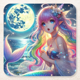 Porta-copo De Papel Quadrado Anime Girl Singing Moonlight Pixie Rainbow Mermaid