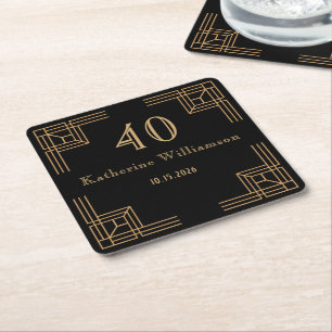 Porta-copo De Papel Quadrado Aniversário Art Déco Preto Dourado Anos 20
