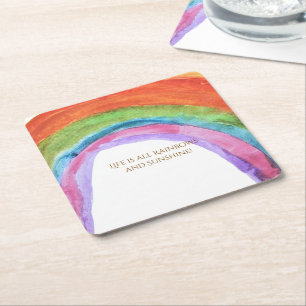 Porta-copo De Papel Quadrado Aniversário Autêntico das Cores do Arco-íris com A
