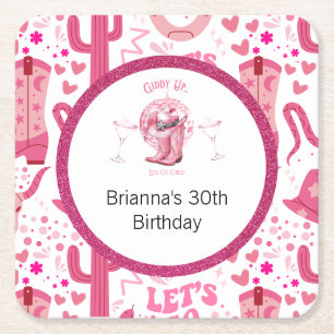Porta-copo De Papel Quadrado Aniversário bonito Rosa e Glitter