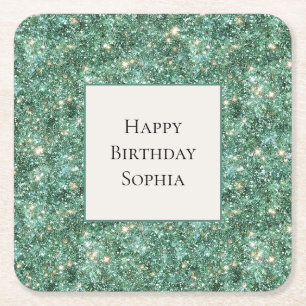 Porta-copo De Papel Quadrado Aniversário Brilhante Ouro Verde