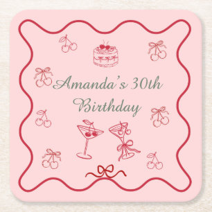 Porta-copo De Papel Quadrado Aniversário Cereja no Topo