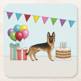 Porta-copo De Papel Quadrado Aniversário Colorido De German shepherd Preto E Ta