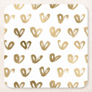 Porta-copo De Papel Quadrado Aniversário Corações Dourados Glam
