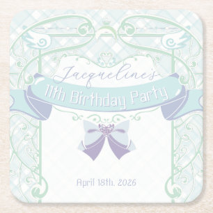 Porta-copo De Papel Quadrado Aniversário da Princesa Art Nouveau Azul