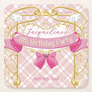 Porta-copo De Papel Quadrado Aniversário da Princesa Art Nouveau Rosa