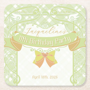 Porta-copo De Papel Quadrado Aniversário da Princesa Art Nouveau Verde