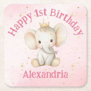 Porta-copo De Papel Quadrado Aniversário de 1 ano da princesa elefante personal