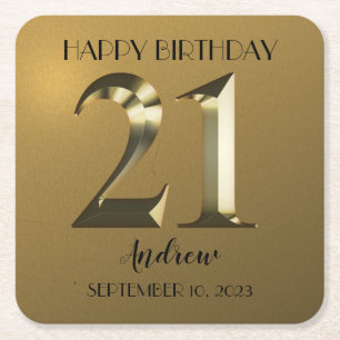 Porta-copo De Papel Quadrado Aniversário de 21 anos de ouro