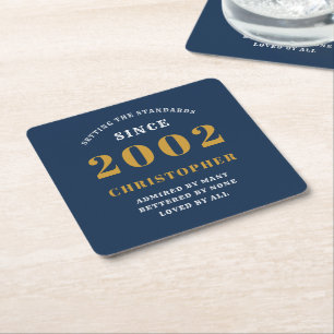 Porta-copo De Papel Quadrado aniversário de 21 anos Nascer 2002 Adicionar nome