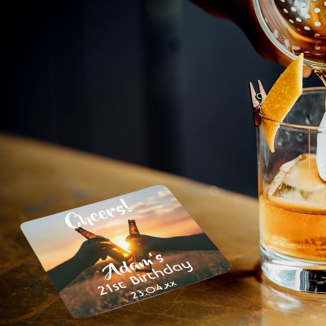 Porta-copo De Papel Quadrado aniversário de 21 anos para cara de cerveja (Criador carregado)