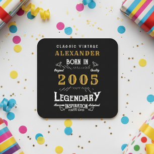 Porta-copo De Papel Quadrado Aniversário de 21 anos Personalizado 2005 Lenda Vi
