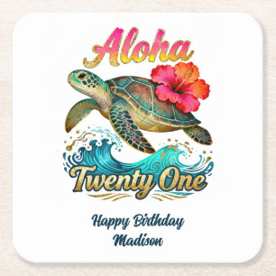Porta-copo De Papel Quadrado Aniversário de 21 anos Personalizado Tema Oceano T